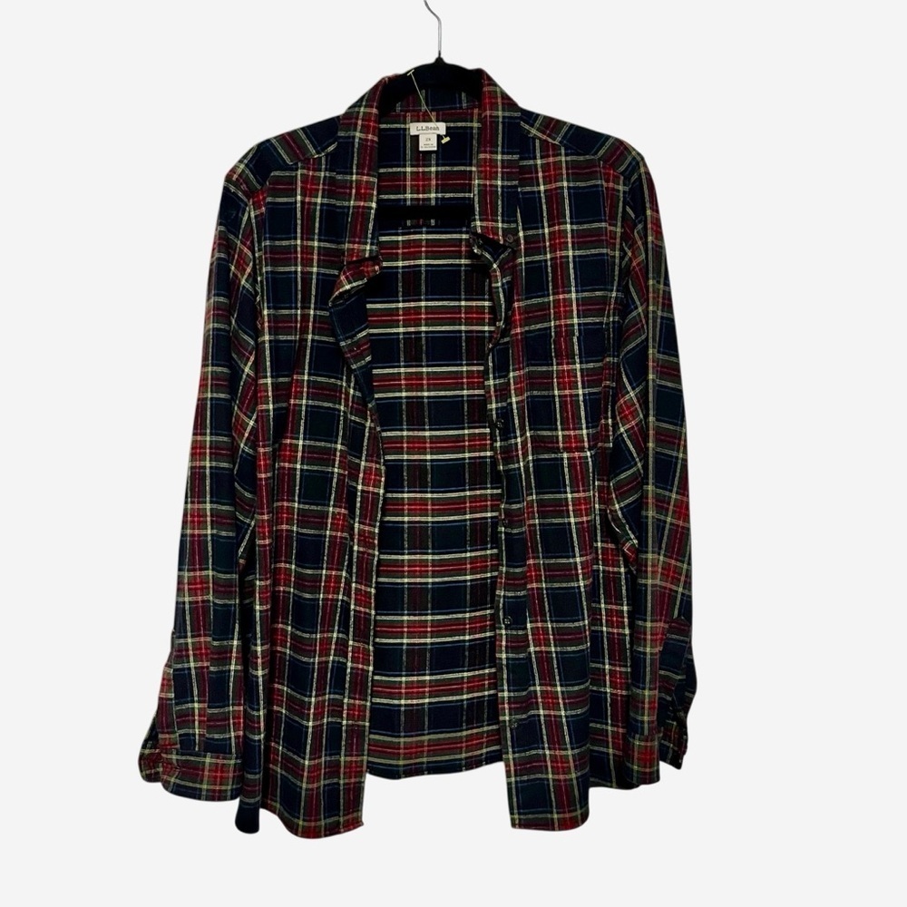 L.L. Bean Red and Green Plaid 100% Cotton Flannel Button Down Size 2X